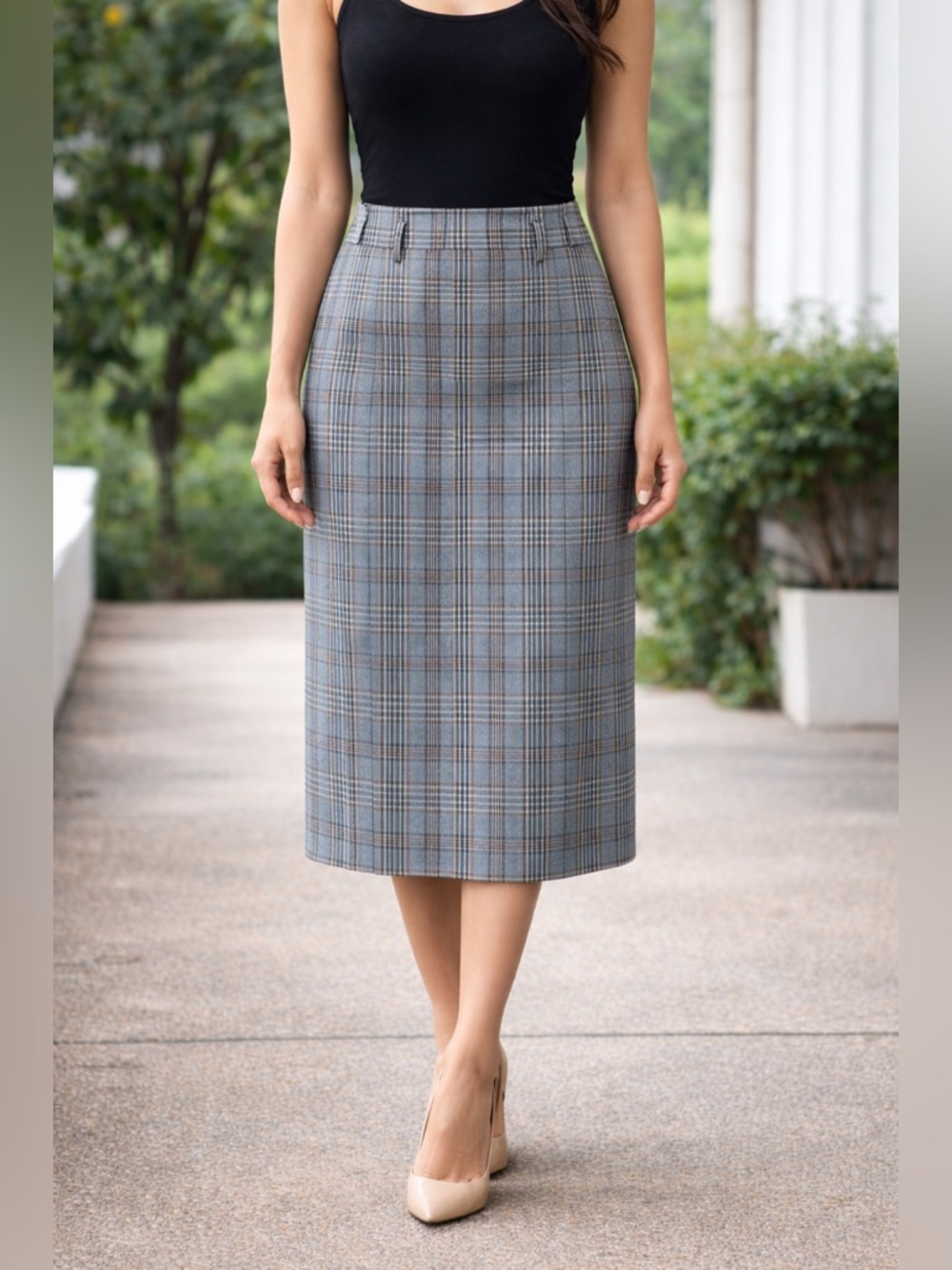 New Prada Plaid/Leather Skirt IT 42 US 6